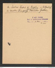 k.k. naturhistorisches Hofmuseum, Intendanzakten 1885-1896 (Hauer), Aktenzahl Z.324/1891, Seite 1